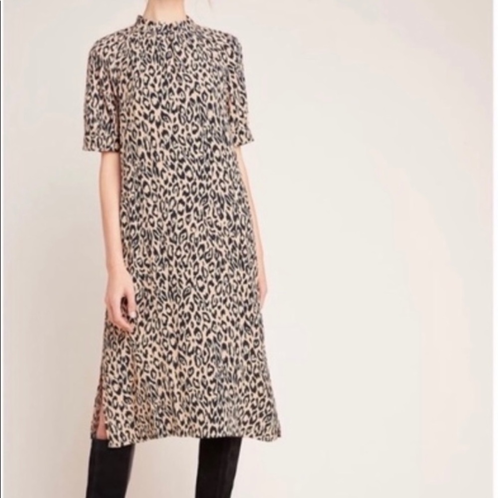 Anthropologie McKenzie Mock Neck Leopard Dress M